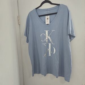 Calvin Klein Jeans s/s V neck tee Baby Blue Silver Size 2X NWT